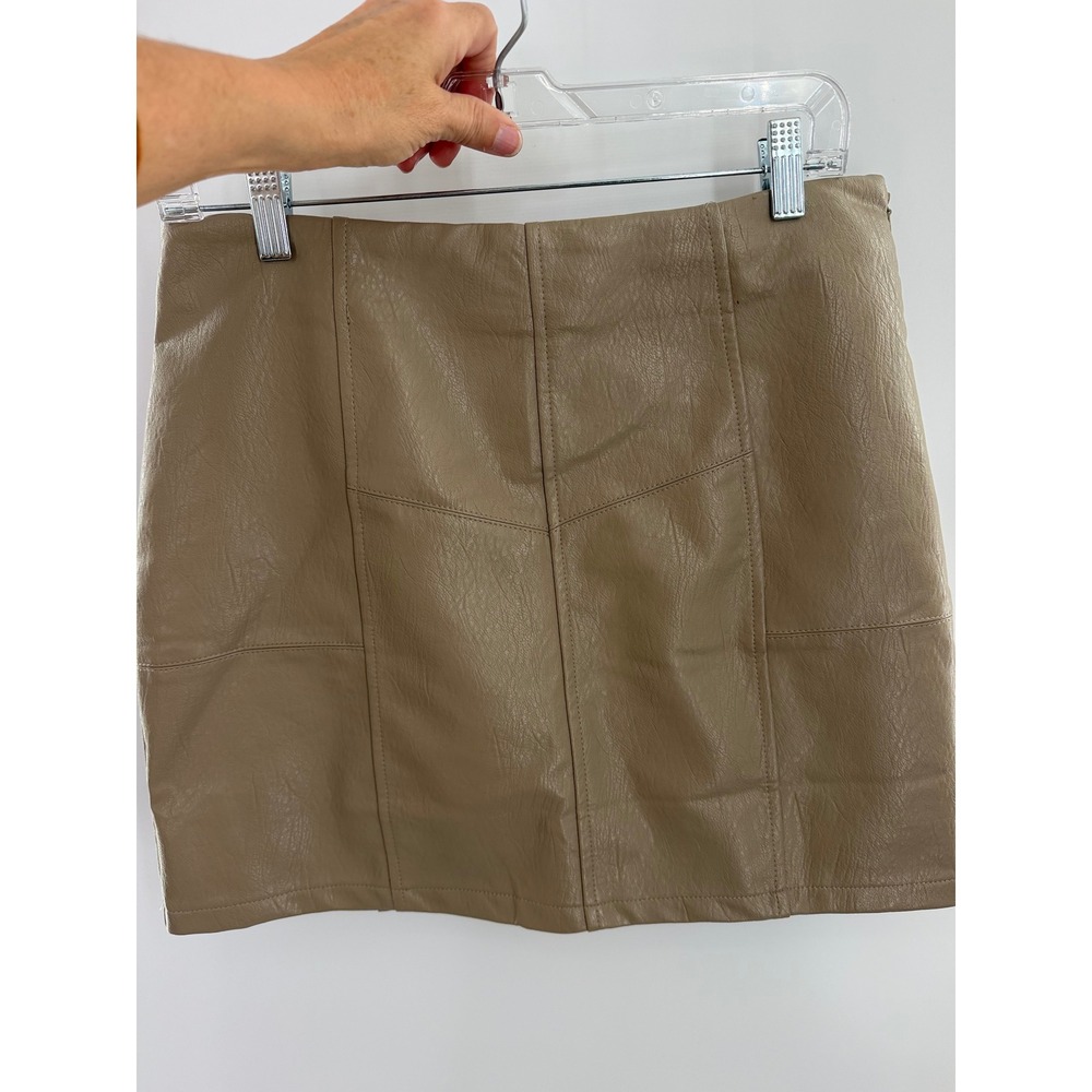 Bluivy Tan Faux Leather Mini Skirt Beige Panelled Contemporary Womens L - Picture 7 of 8